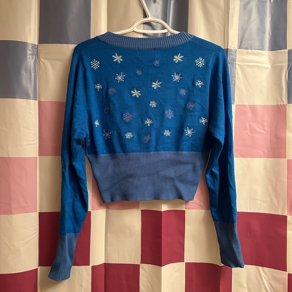 Retro pinup snowflake cardigan cropped blue festive vintage - Picture 7 of 8
